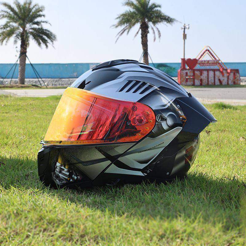 日本araioneFF摩托车头盔揭面盔大尾翼摩旅骑行双镜片全盔蓝牙槽