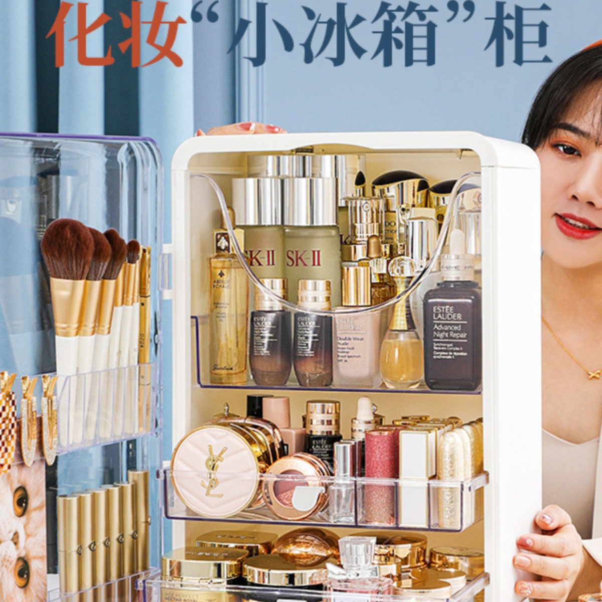 日本进口化妆品收纳盒防尘收纳箱桌面置物架大容量化妆盒