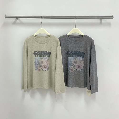 OMELET蛋卷-韩系休闲百搭莫兰迪花朵印花长袖T恤GT26738