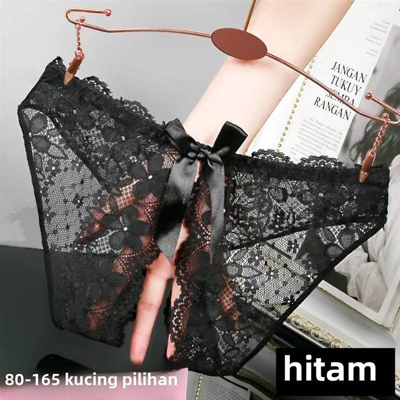 蕾丝大码情调内裤女透明镂空开档免脱蝴蝶结诱惑丁字t裤薄款新款