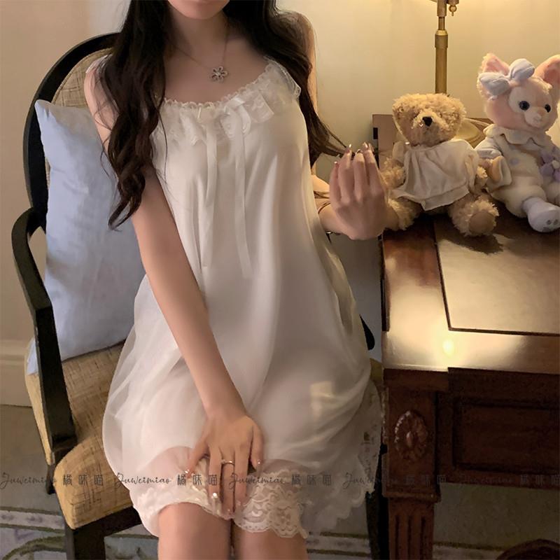橘味喵:假期公主 法式莫代尔睡衣女2024新款夏季纯欲风吊带睡裙