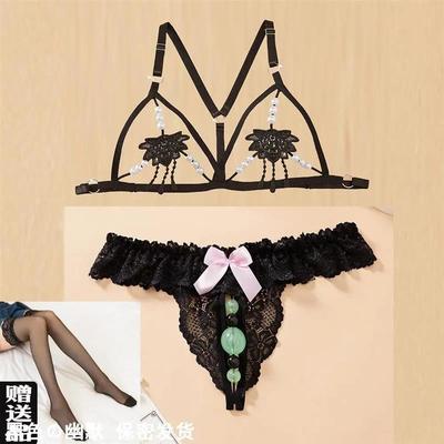 免穿脱方便户外女蕾丝开放扶她丁字裤情侣助兴趣夜光珍珠子内衣裤