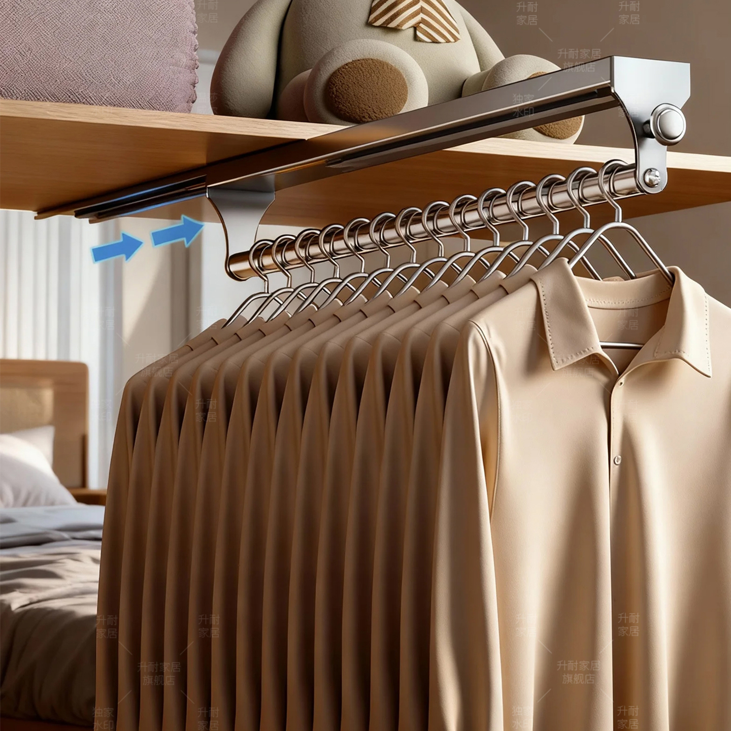 升耐不锈钢衣柜内拉伸挂衣裤架