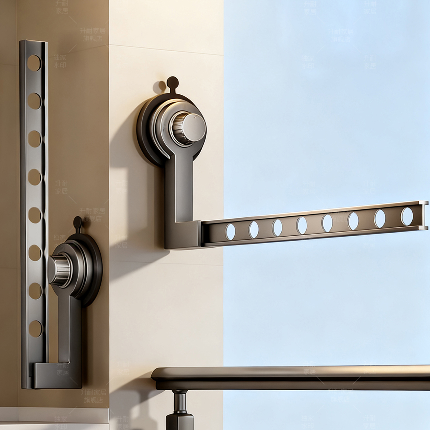 升耐飘窗晒衣架旅行窗台晾衣杆