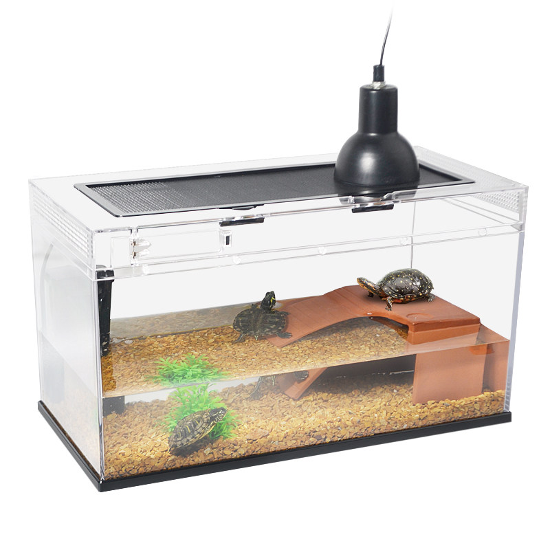 乌龟缸带晒台造景别墅家用小型创意桌面养龟专用生态饲养箱带盖子