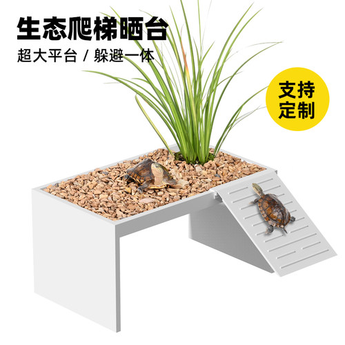 养乌龟专用爬梯晒背平台特大号深水缸高水位休息躲避屋生态造景