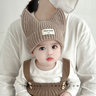 婴儿毛线帽秋冬季ins洋气双角尖尖护耳帽小月龄婴幼儿宝宝帽子潮