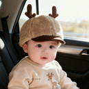 宝宝帽子冬季 可爱鹿角保暖毛绒鸭舌帽男女童加厚防风防寒棒球帽潮