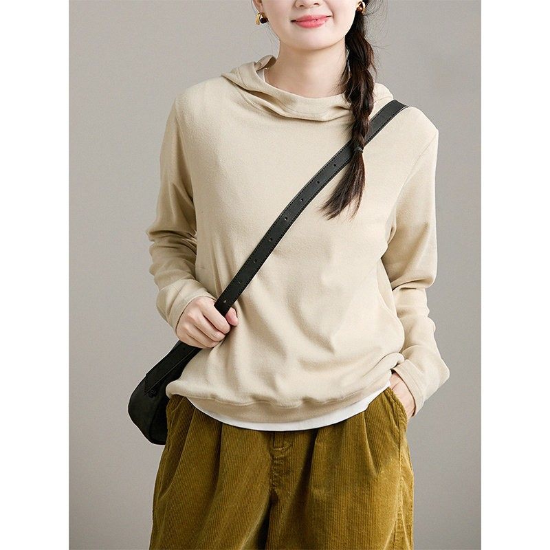 谷家 长绒棉柔软百搭绒感连帽打底衫 2026春季新款小个子显瘦卫衣