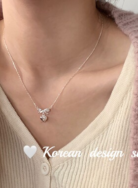 S925纯银蝴蝶结爱心叠戴锁骨链