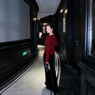 高端真丝丝绒半身裙女春秋季新款韩版轻奢长裙子桑蚕丝a字鱼尾裙