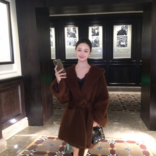 高级感拉绒连帽羊绒大衣女2025冬季新款韩版轻奢宽松气质毛呢外套