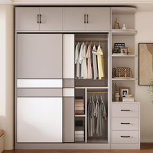 衣柜实木家用卧室小户型生态板简易柜子推拉门出租房用储物大衣橱