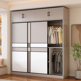 衣柜家用卧室小户型简易柜子推拉门出租房用储物实木生态板大衣橱