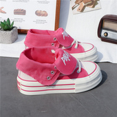 厚底帆布鞋 子ins 潮学生休闲运动板鞋 女高帮2025春夏百搭韩版 新款
