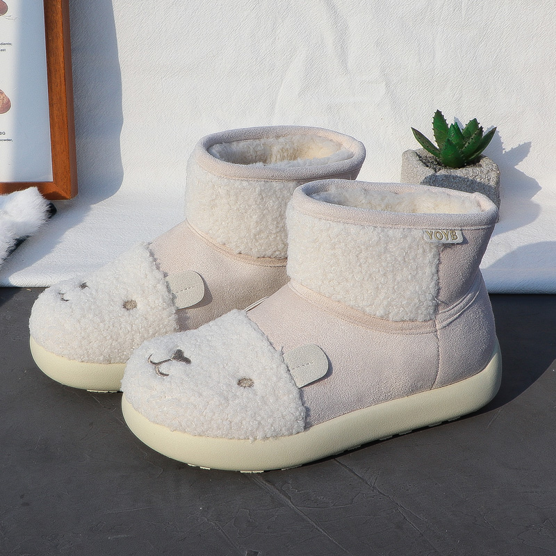 可爱兔子毛绒雪地靴女2025冬季保暖加绒平底学生毛毛短靴短筒棉鞋
