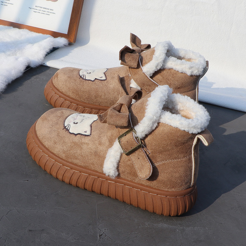 2025冬季可爱毛绒棉鞋女加绒保暖防滑厚底百搭时尚学生休闲雪地靴