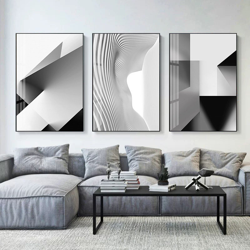 影拥 透视 现代简约黑白艺术装饰画 客厅沙发背景墙壁画 玄关挂画