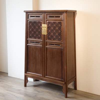 新中式茶室书房黑胡桃圆角柜中式书橱茶叶柜面条柜明式储物柜