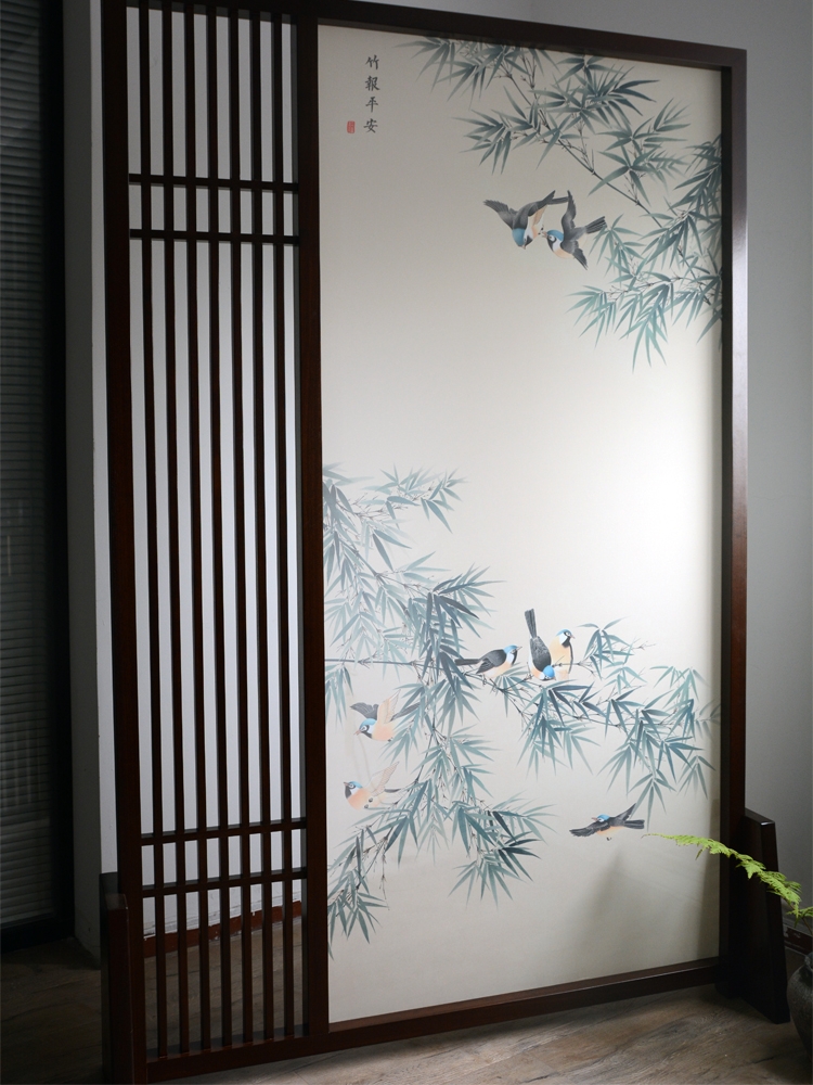 新中式艺术半透装饰卧室遮挡隔断客厅屏风移动入户玄关办公室座屏