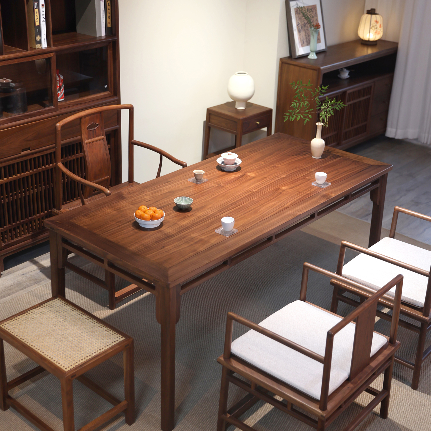 宋式美学北美黑胡桃木茶桌书桌