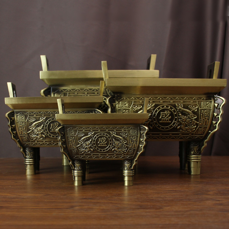 铜鼎摆件纯铜鼎炉四方鼎全铜黄铜双龙盛鼎鼎香炉特大号家用室内