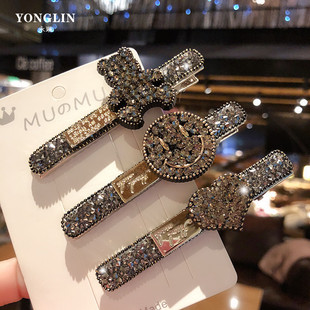 韩国水钻长发夹字母复古一字夹顶夹头发夹子碎发刘海掐子发卡网红