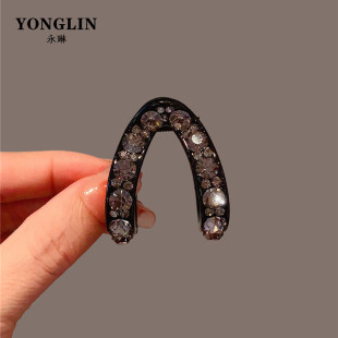 精致设计感V形抓夹满钻高级感头发夹子盘发抓夹复古气质马尾顶夹