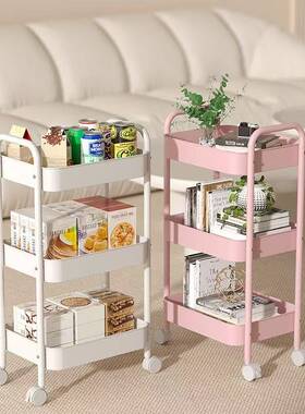 小推车置物架双扶手带轮收纳架多层零食架可移动厨房落地储物架子
