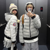 Amoeba美式 国潮撞色连帽排骨羽绒服冬季 加厚保暖白鸭绒男女外套