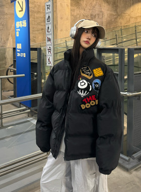 Amoeba原创勋章字母刺绣棉服宽松男女美式冬季加厚棉袄面包服外套