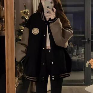 美式棒球服外套少女春秋冬2026新款初中高中学生夹棉减龄时尚ins