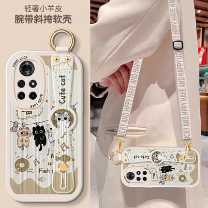 华为Nova8手机壳硅胶Nove7斜挎腕带6SE活力版6小羊皮5G全包Pro防摔note软壳novo背带挂绳支架65可背por保护套