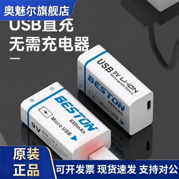 适用BESTON佰仕通 USB直充9V充电锂电池方块电池1000毫安锂电大容量