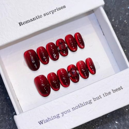 【红挚爱】简约轻奢风高级气质酒红色猫眼显白大气纯手工穿戴甲