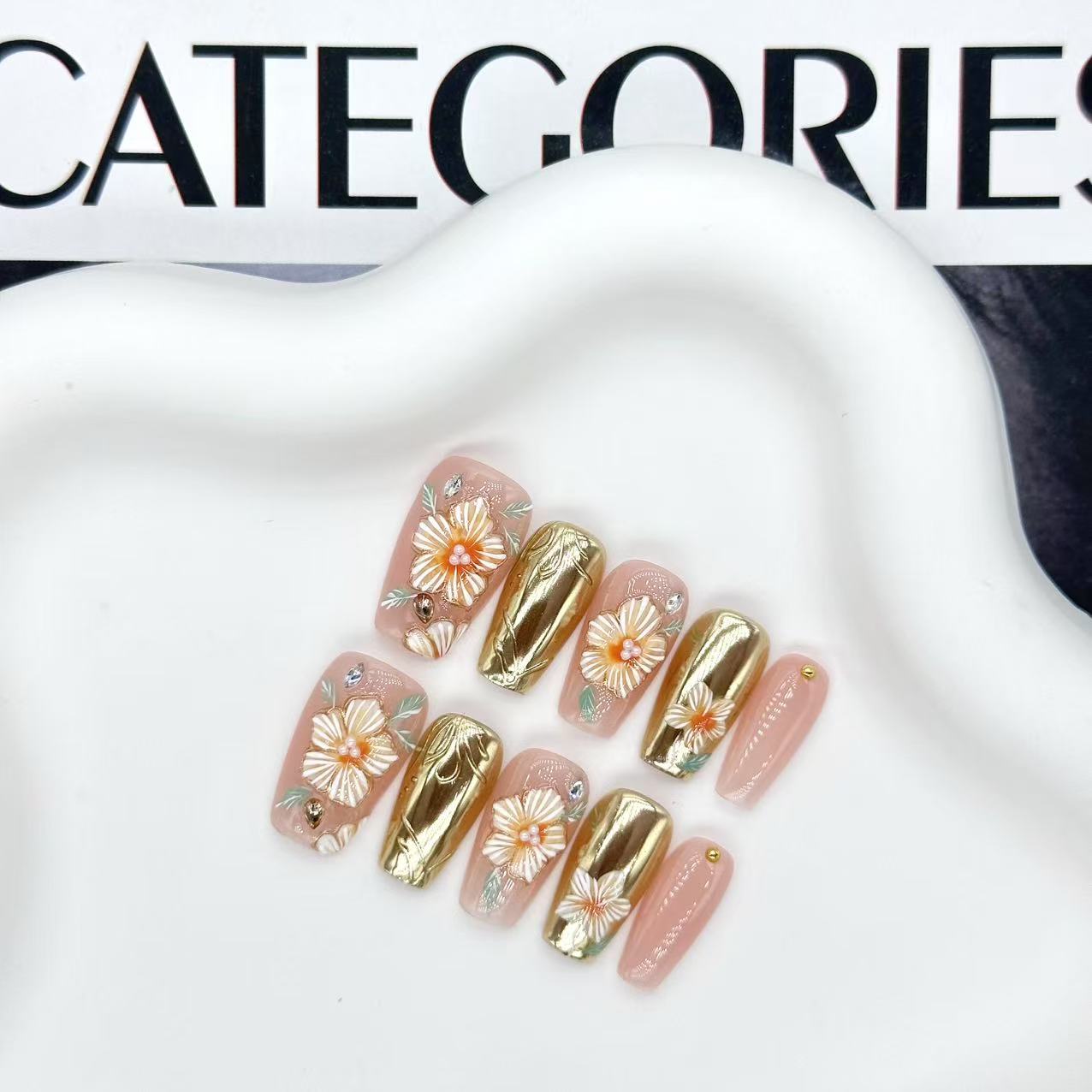 【绣影花踪】国风鎏金刺绣风轻奢典雅气质显白短款纯手工穿戴甲