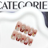 马上有钱 2026马年新款 爆闪镶钻红色法式 小马气质显白短款 美甲