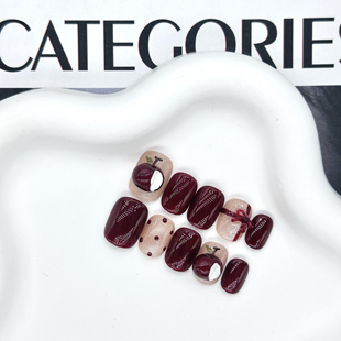 纯手工穿戴甲 红色碎钻胶手捏立体苹果显白可爱短款 红苹果