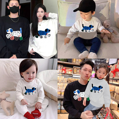 亲子装秋季婴儿毛巾绣小狗卫衣