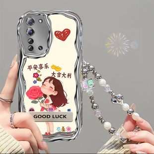 玫瑰花女孩适用于OPPOK7手机壳卡通支架新款防摔软壳全包可爱高级感手链oppok7x女款保护套