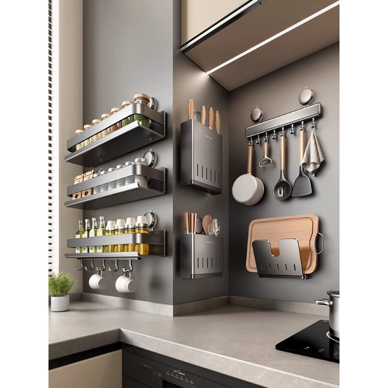 吸盘厨房置物架免打孔壁挂锅盖刀架调料用品家用大全多功能收纳架