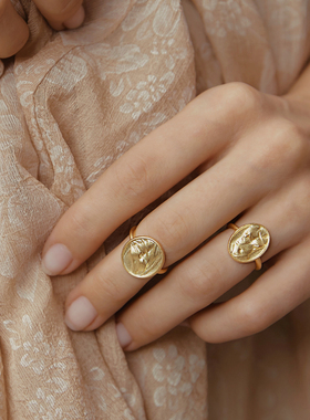 leclic WET DRAPERY系列 Bust硬币戒指 优雅复古人体浮雕原创