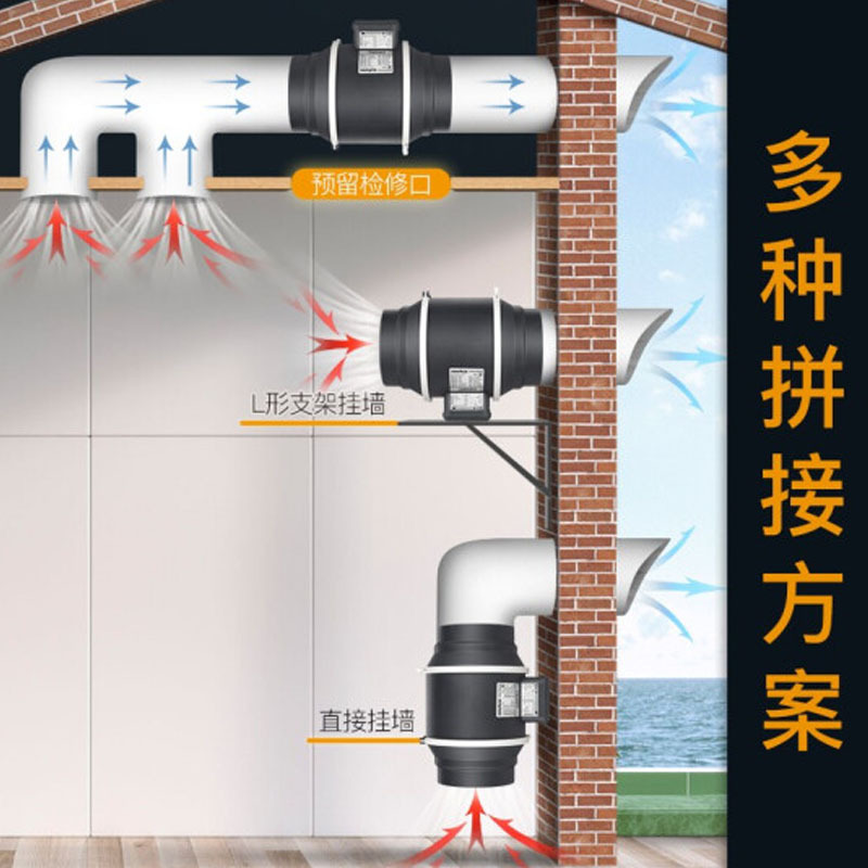 正野管道风机DPT浴室排风扇厨房抽风机增压管道式通风机