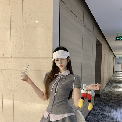 实拍 韩系女高学院风格子衬衫短袖裙子两件套装
