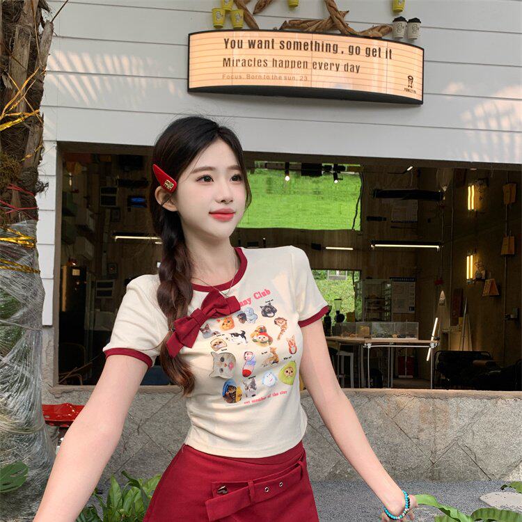 实拍  夏季美式甜辣小猫学院风显瘦上衣修身裙子