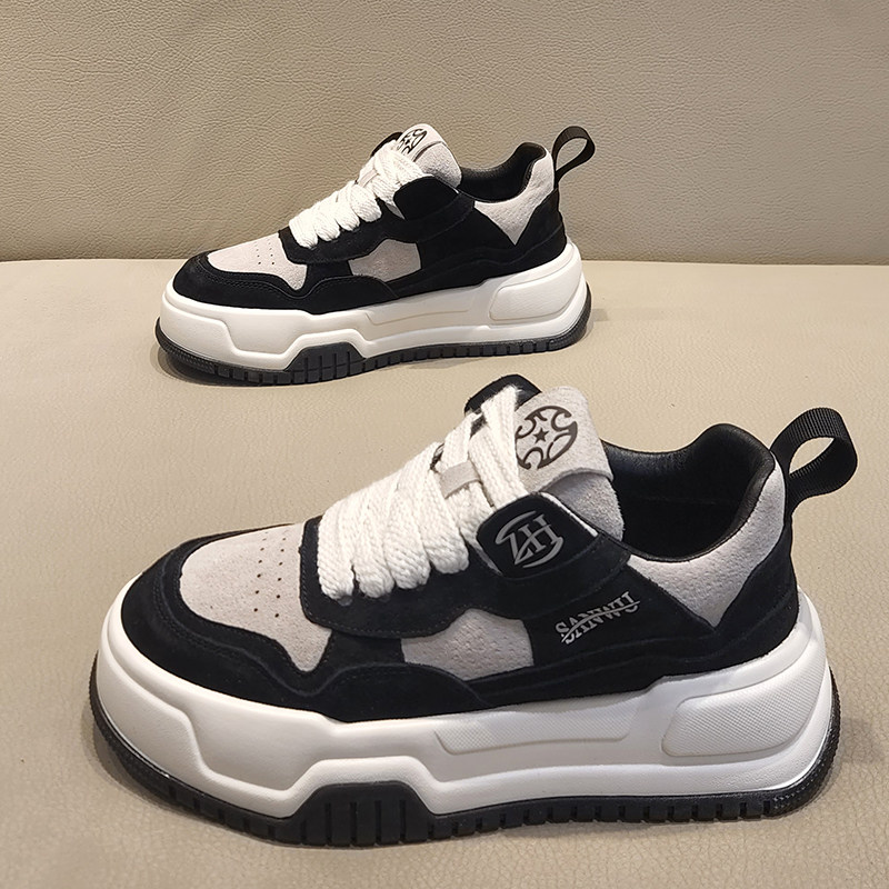 男鞋2025春季新款时尚百搭厚底低帮板鞋皮面增高面包鞋复古休闲鞋,流行男鞋,休闲板鞋,淘宝优惠券,粉丝福利购,淘宝优惠卷