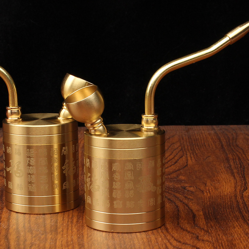 铜质烟斗四福水烟壶黄铜百福图加水过滤器多功能男士百福烟斗