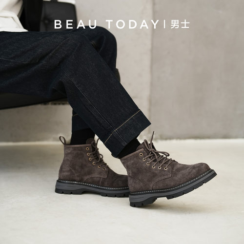 BeauToday厚底马丁靴男款短筒靴