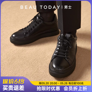 男运动板鞋 BeauToday内增高小黑鞋 BT休闲皮鞋 厚底真皮男鞋 青年