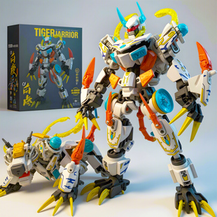 白虎机甲拼装积木模型2026新款机器人男孩益智拼装玩具生日礼物